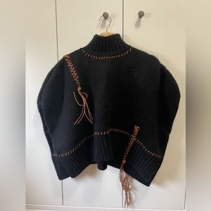 [Michael Kors] black poncho with faux leather trim detail size M